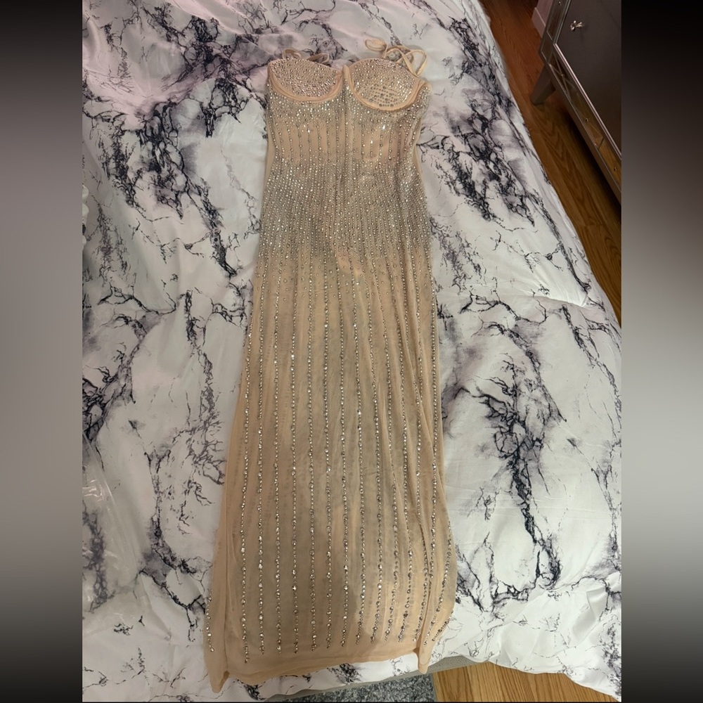 Beige Gown with Sparkling Details